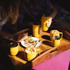 Klean Kanteen Rise 399ml Mug W/Flip Lid Old Gold -UK Camping Equipment Sales Shop Klean Kanteen Rise Old Gold Lifestyle 1200x1200 3